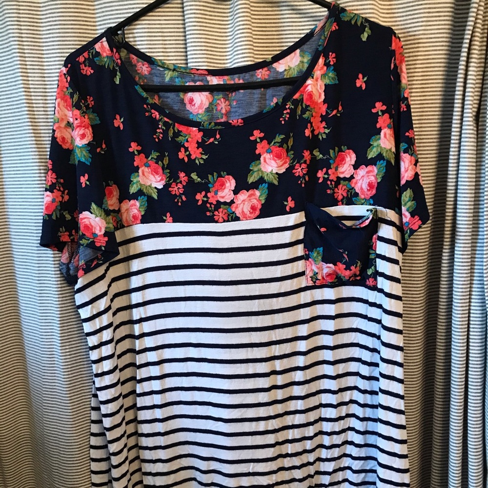 Women’s floral and stripe shirt
